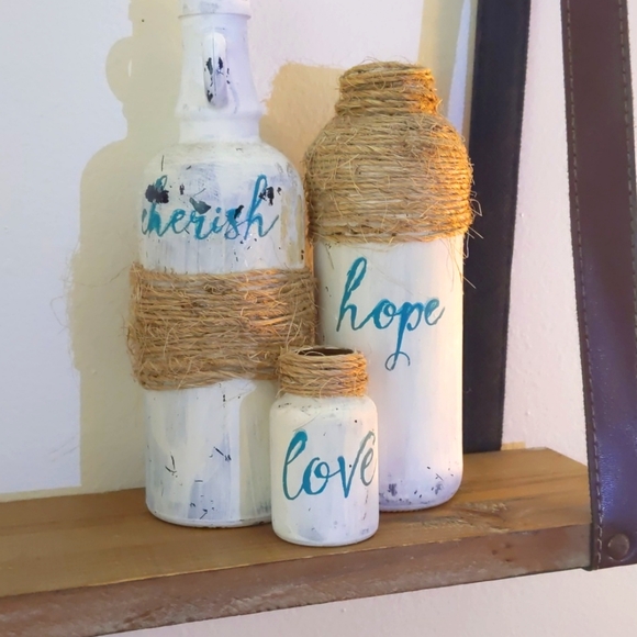 Cherish, Hope & Love Hand Painted Jars - Picture 1 of 3